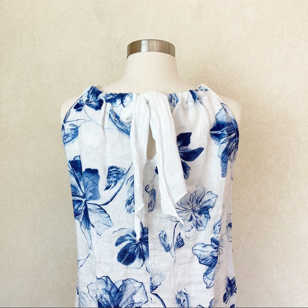 Bellambra Sleeveless Floral Print 100% Linen Dress Blue White Size S NWT - Picture 7 of 12